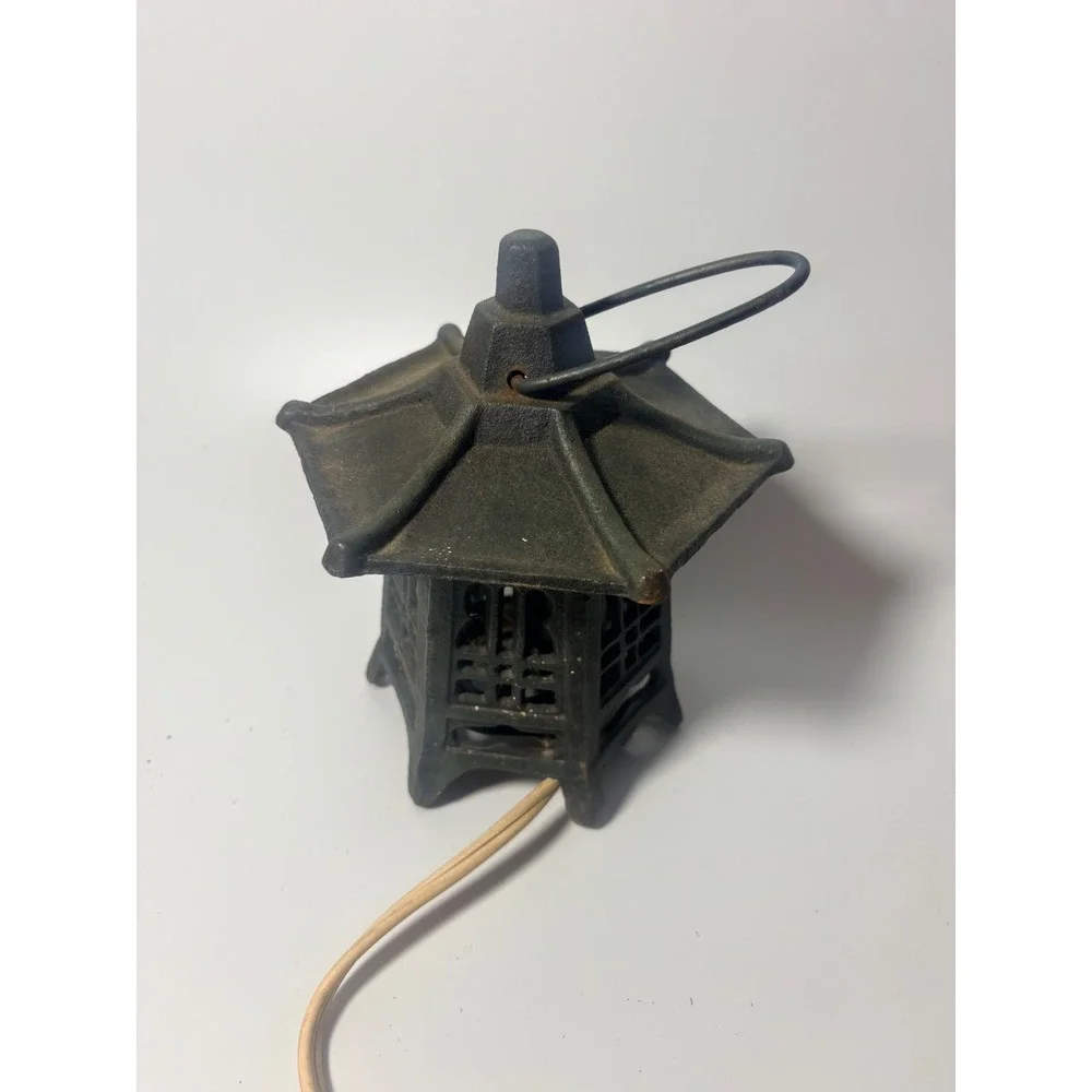 Vintage Cast Iron Pagoda Lantern Electric Table Lamp Japanese Style